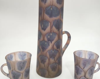 Vintage Kera Suchit Hoher Tropfstil Krug mit 2 Griffgläsern