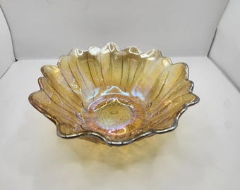 Cuenco antiguo de cristal Indiana Glass Marigold Carnival con diseño de girasol y lirio Pons