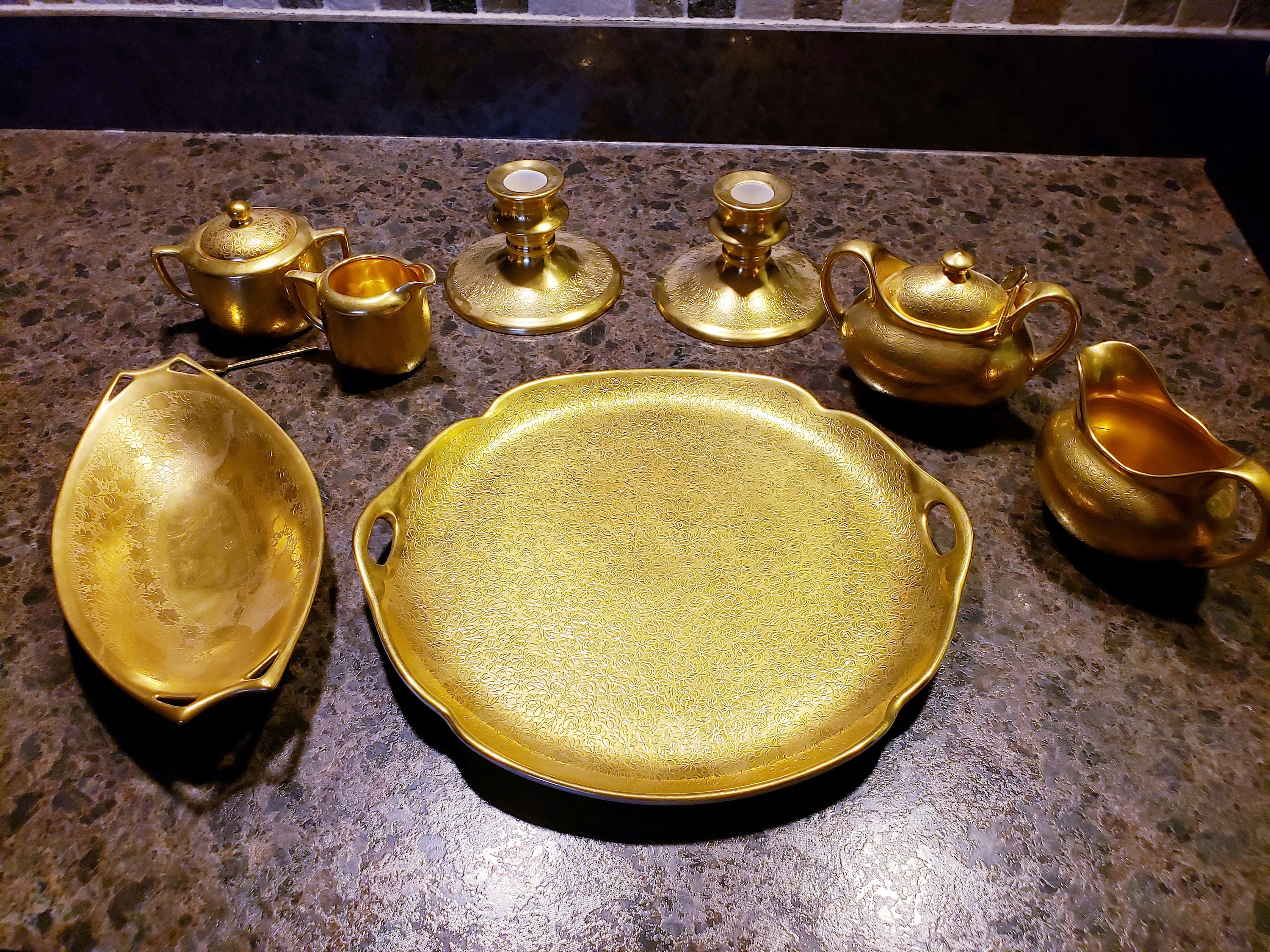 24K KARAT ゴールドプレート 陶器 飾り皿 フッチェンロイター