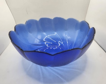 Ciotola vintage Arcoroc France blu cobalto con motivo a spirale