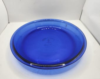 Piatto da torta vintage Anchor Hocking da 25 cm in vetro blu cobalto