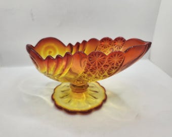 Vintage UV-aktives L.G. Wright Glass Daisy and Button Amberina Kompott Schüssel