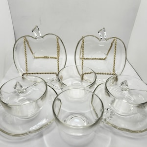 Vintage Set of 4 Hazel Atlas Apple Shaped Snack Sets