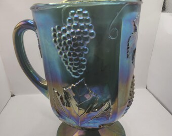 Vintage Indiana Glass Blue Carnival Glass Pitcher