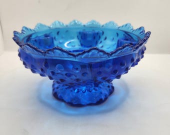 Vintage Fenton Art Glass Kobalt Kerzenständer mit Hobnail Muster