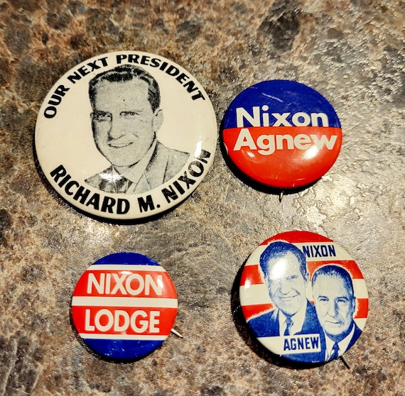 ニクソン　米国大統領選挙キャンペーン　ボタンバッジ、ラペルタブ　6点セット Choice of Vintage Political Button From Richard Nixon Campaign - Etsy