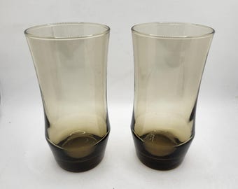 Vintage Libbey bruin waterdrinkglas - set van 2