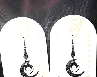 Mystic Black Moon Drop Dangle Hypoallergenic Earrings
