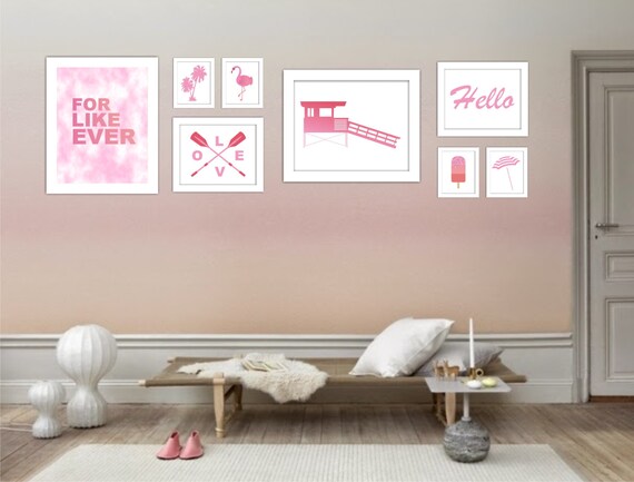 Life S A Beach Gallery Wall Pink Blush Beach Themed Bedroom Children S Art Beach Art Coastal Decor