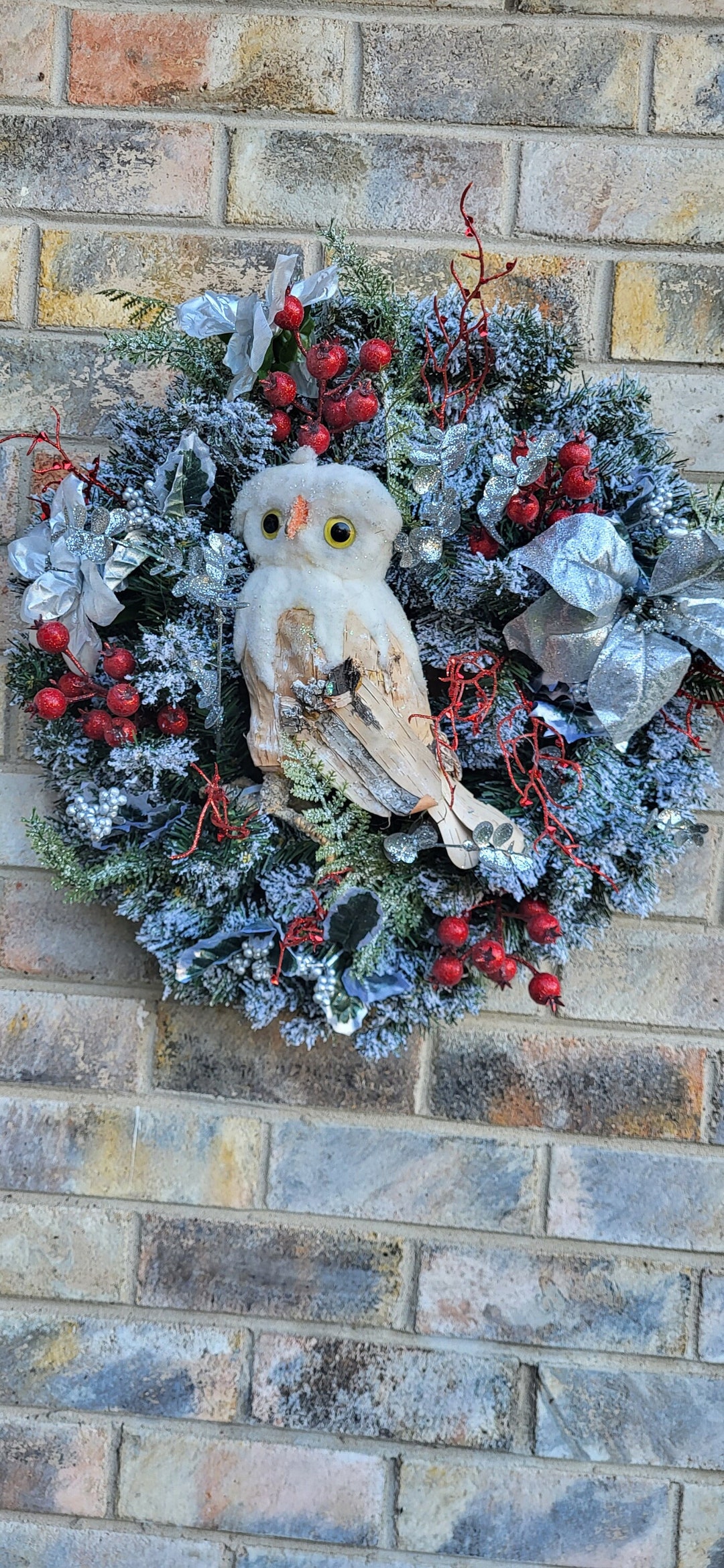 Winter Snow Owl Door Wreath Etsy