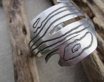Stunning Organic freeform sterling silver cuff with carbonized design