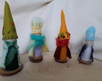 The Four Season Themed Wooden Peg Dolls/ Hand Stitched Felt Outfits/ Merino Wool