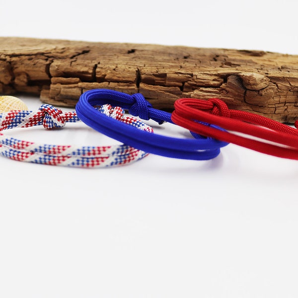 Bracelet corde à voile/surfeur (5 mm) en bleu/blanc/rouge, bleu ou rouge