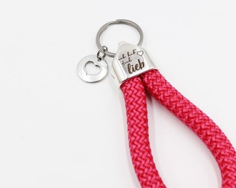 Maritimer Schlüsselanhänger "ich hab dich lieb" aus Segelseil in pink mit Herz
