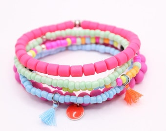 Polymer, Miyuki and acrylic bracelet set with tassels