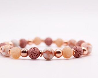 Stretchiges Armband aus Marmor, Calcit und Lava- Optik mit roségold