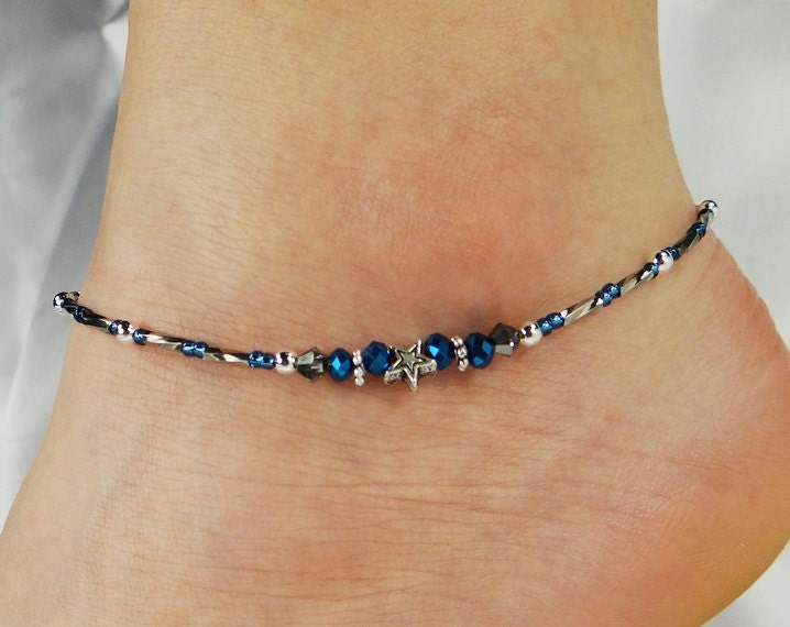 Anklet Ankle Bracelet Star Anklet Blue Anklet Beaded | Etsy