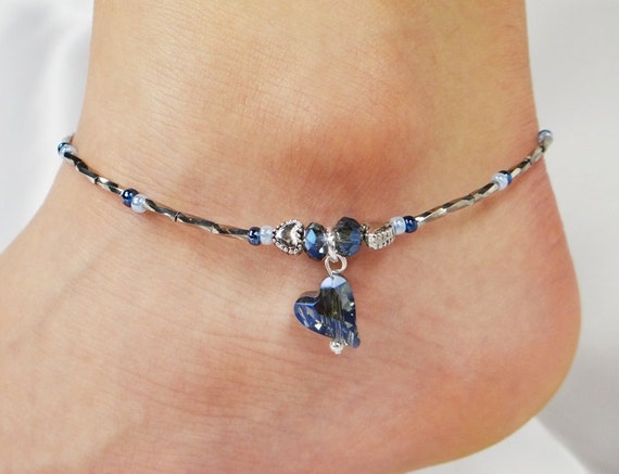 Anklet Ankle Bracelet Blue Crystal Heart Anklet Crystal