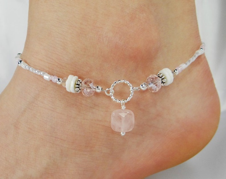 Anklet Ankle Bracelet Pink Anklet Rose Quartz Sea Shell Etsy