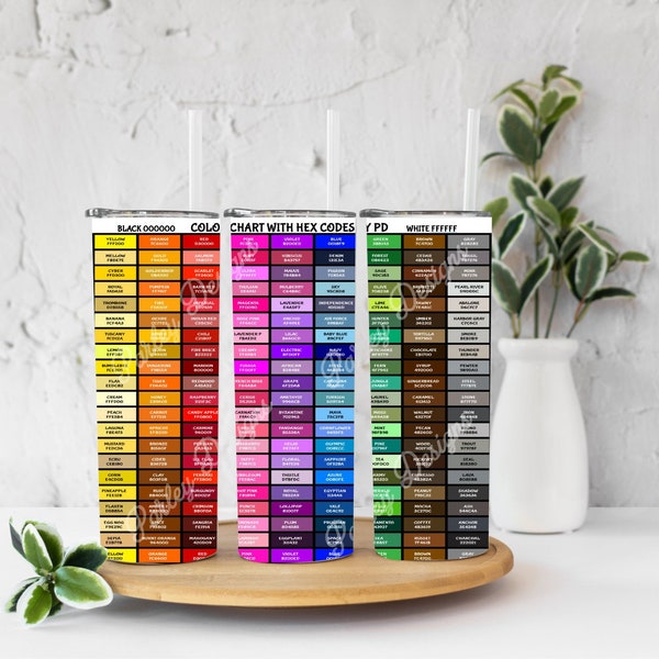 Color Chart Hex Code 20 oz. Straight Tumbler Wrap, Vibrant, Digital File PNG & JPG Sublimation