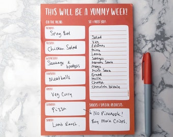 Weekly meal planner and shopping list, A5 tear off desk notepad - This will be a yummy week