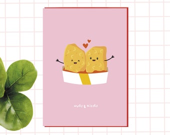 Nugs and kisses Card, funny chicken nuggets fast food pun card