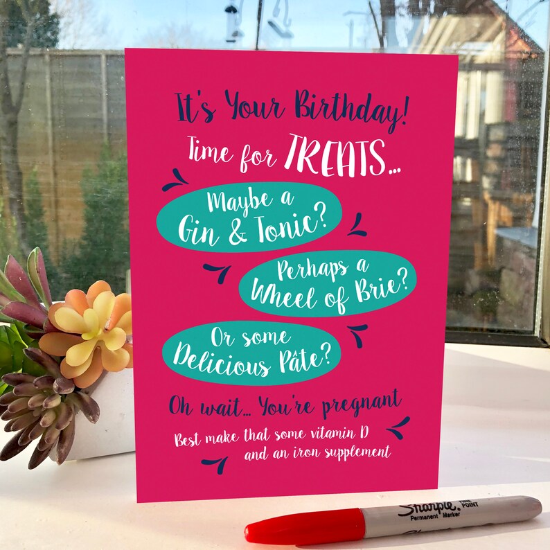 Pregnant on Birthday card funny card for pregnant friend Etsy