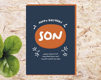 Funny Son Birthday Card, thank you for putting your phone down long enough to read this card