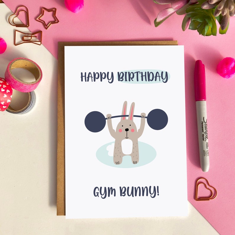 Gym Bunny Cute Birthday Card Etsy