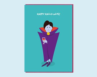 Funny Birthday Halloween Card - Happy Hallo-wine!