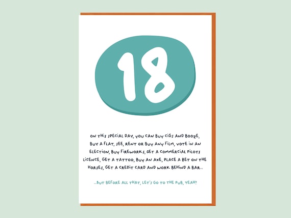 Funny 18th Birthday Card. Age 18 card.