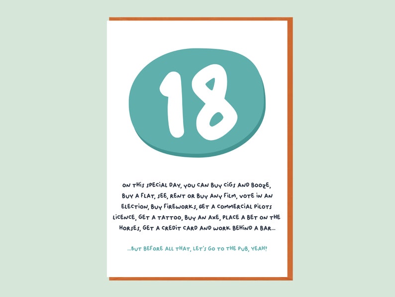 Funny 18th Birthday Card. Age 18 card. image 1