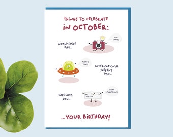 October Birthday card, things to celebrate in October