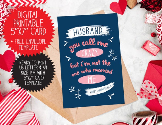 Printable Anniversary Card For Husband Funny Anniversary Etsy