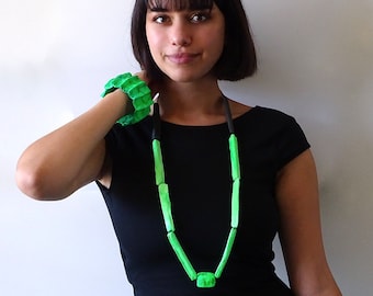 Fluo Paper Necklace, Long  Contemporary Necklace,  Paper beads Necklace, Statement Necklace, Papier mache Jewelry