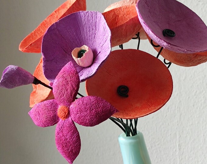 10 Long Stem Papier Mache' Flowers, Flower Arrangement, Home Decoration
