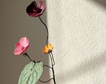 Paper mache flowers composition, paper vase with paper mache flowers branch, table decoration, home decor, first anniversary, Centerpiece