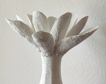1 Paper mache vase, recycle  bottle, paper mache flowers, table decoration, first anniversary, Modern Centerpiece