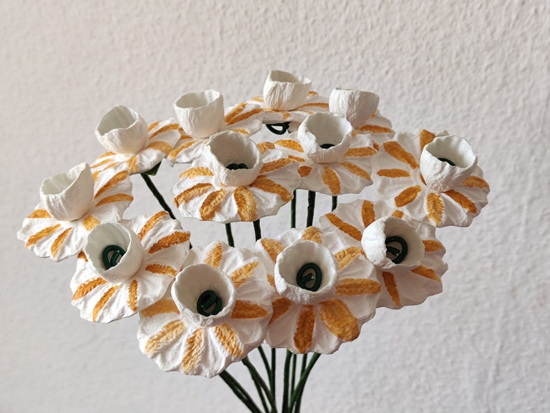 Long Stem Paper Mache Flowers Flower Arrangement Home Etsy