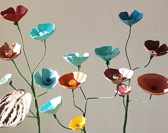 3 Kunstbloemen Takken, Moderne Bloemen met stengels, Papier Mache' bloemen, bruiloft Bloemstuk, Home Decor, Middelpunt