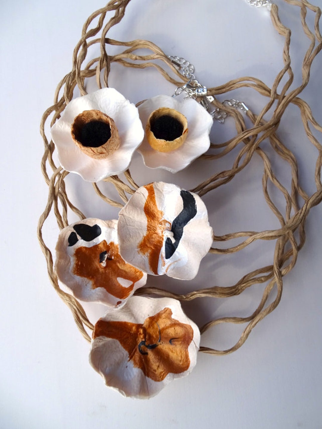 Paper Mache Necklace, Contemporary Necklace, Paper Flower Necklace