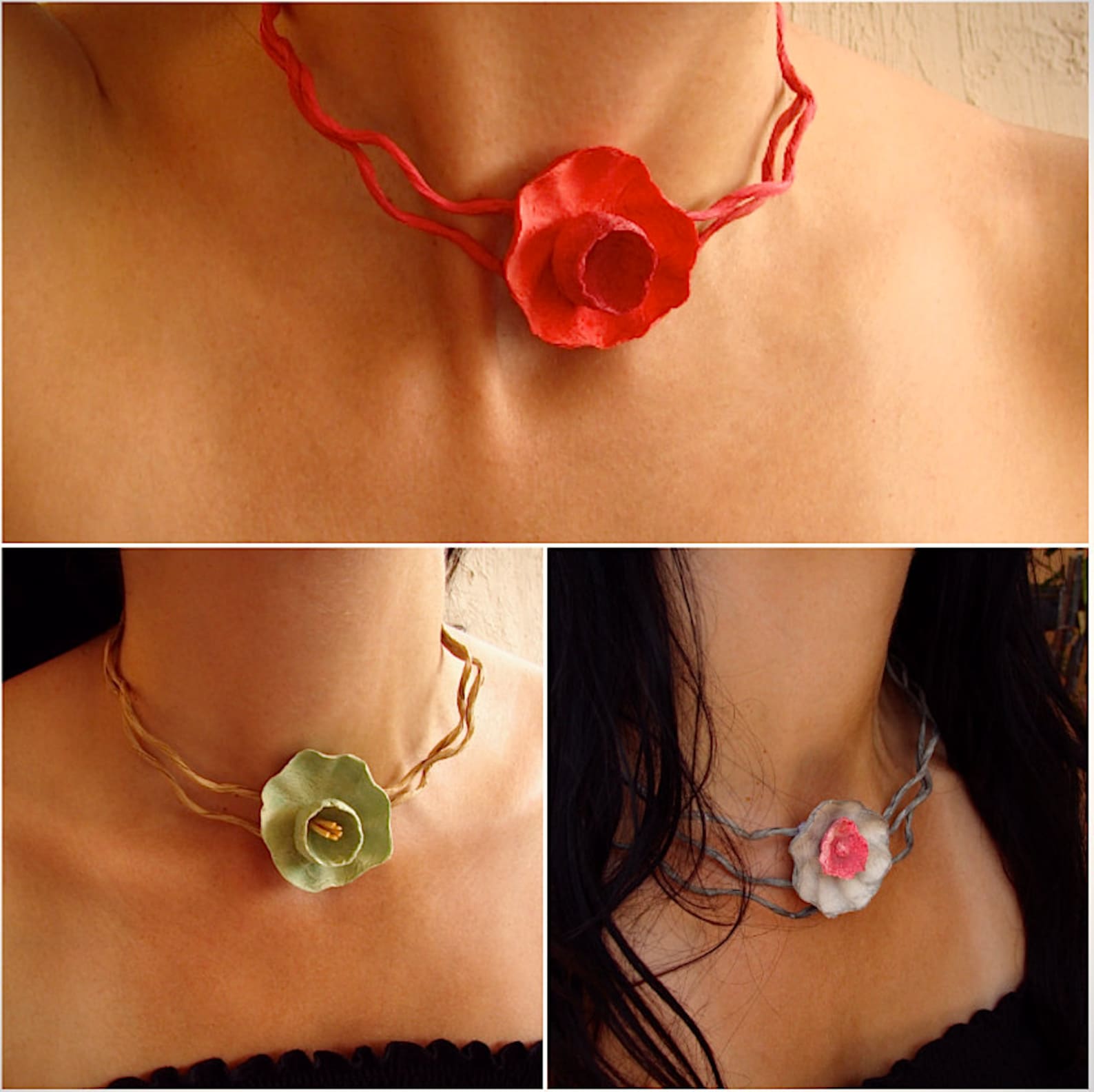 Paper Mache Necklace Contemporary Necklace Paper Flower Etsy