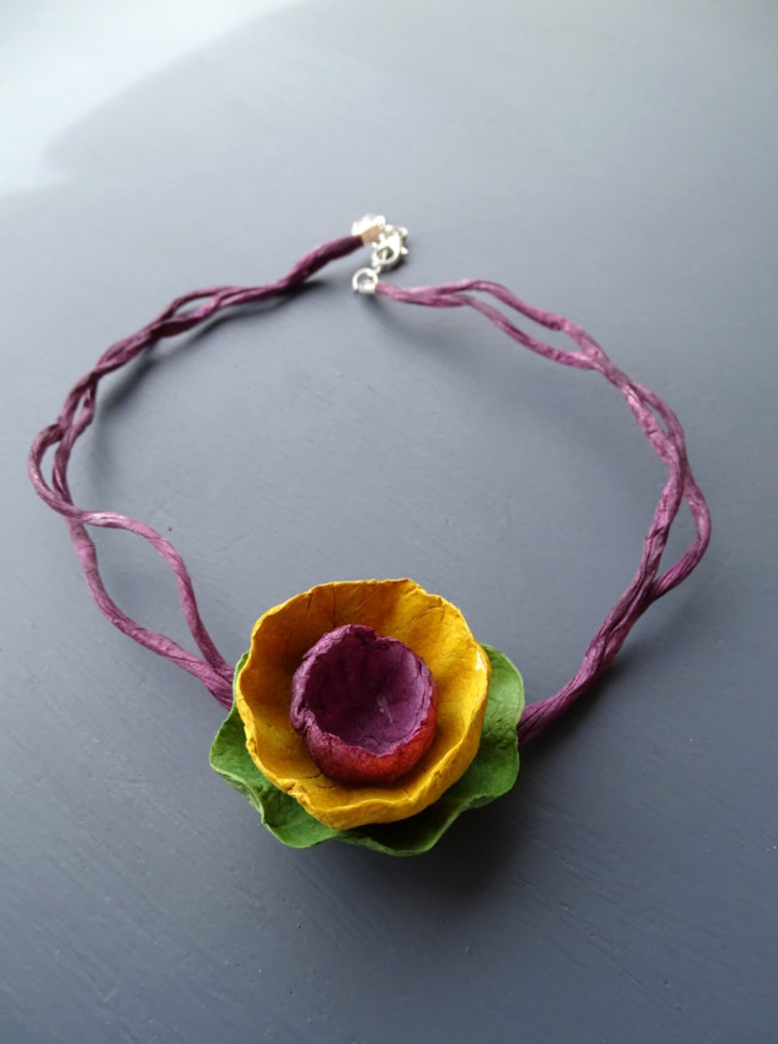 Paper Mache Necklace Contemporary Necklace Paper Flower Etsy