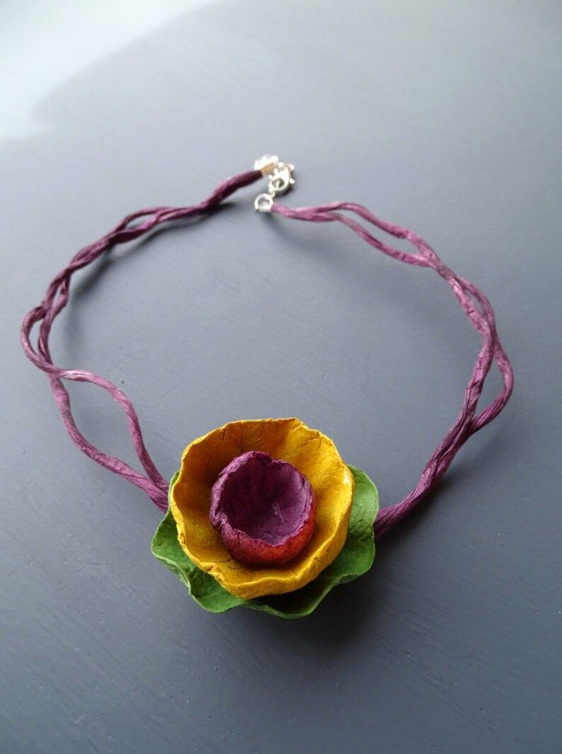 Paper Mache Necklace Contemporary Necklace Paper Flower Etsy
