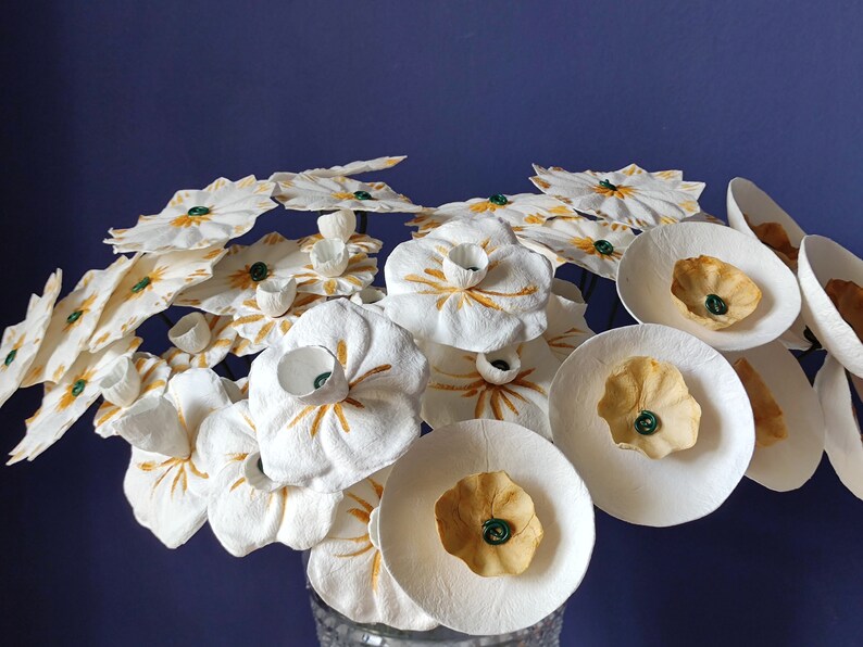 Long Stem Paper Mache Flowers Flower Arrangement Home Etsy