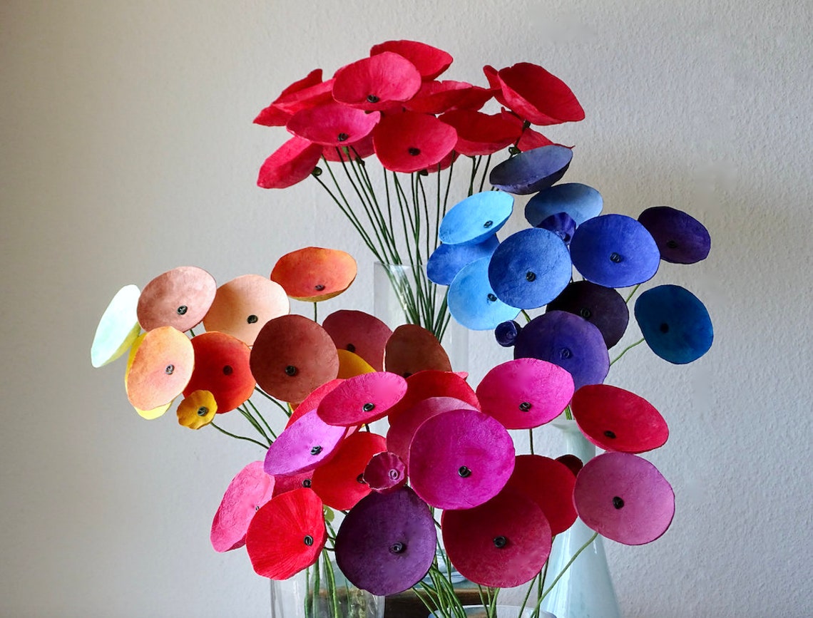 Long Stem Paper Mache Flower Flower Arrangement Home Etsy