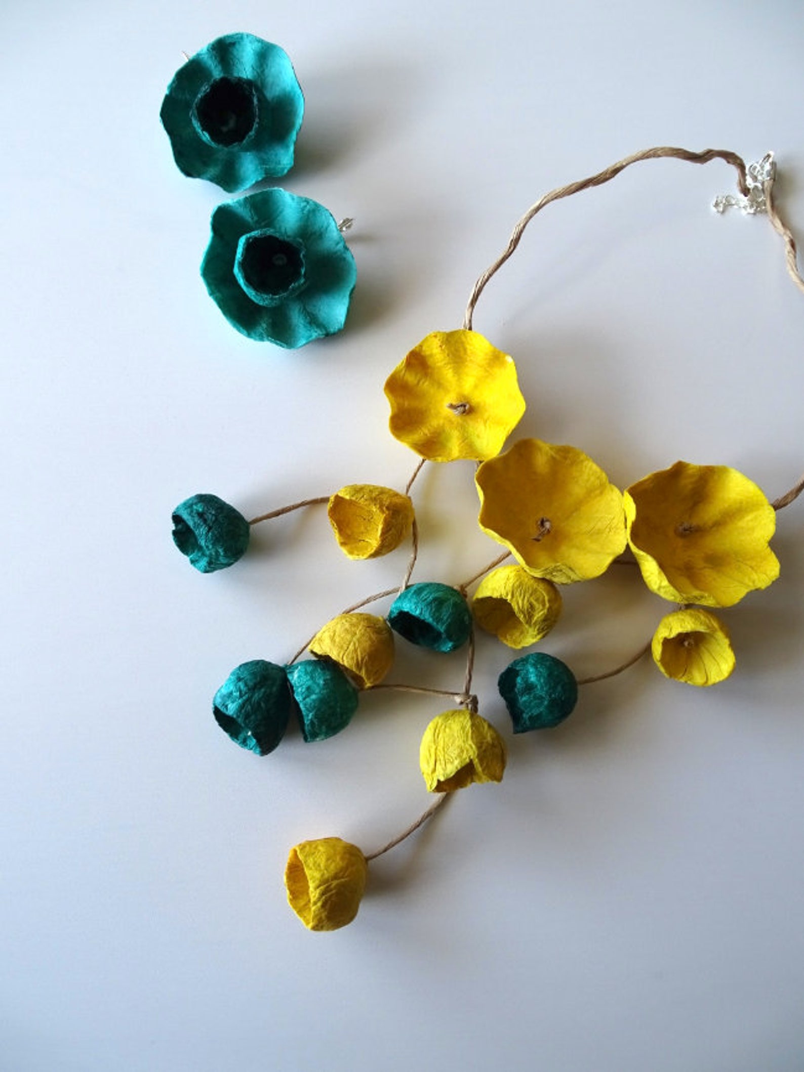 Paper Mache Jewelry Set Statement Necklace Paper Earrings Etsy