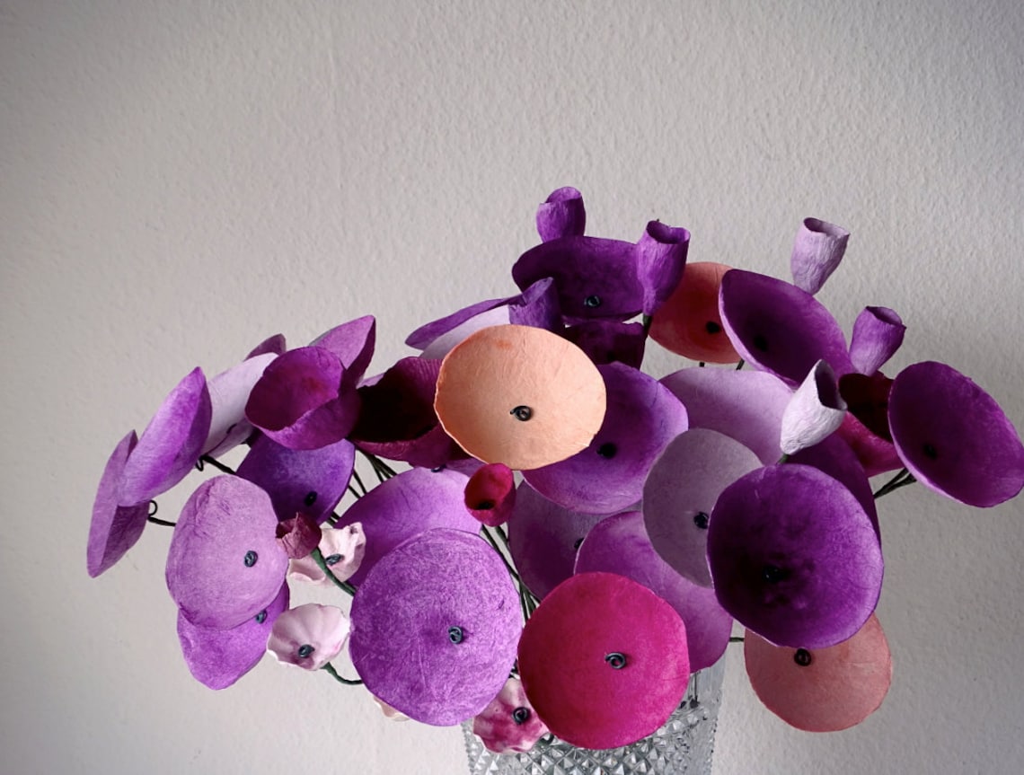 Long Stem Paper Mache Flowers Flower Arrangement Home Etsy