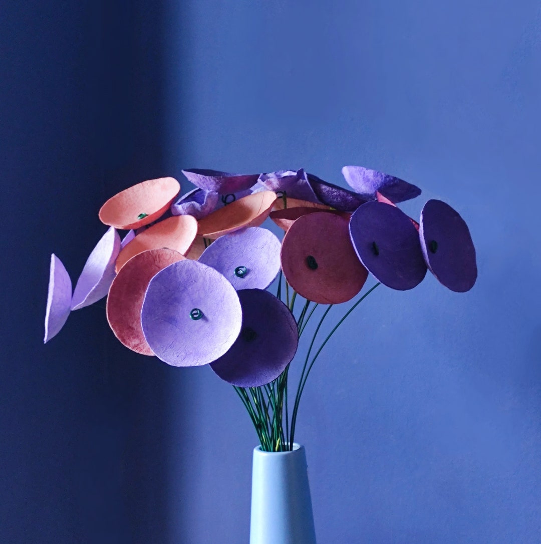 8 Long Stem Paper Mache Flowers, Flower Arrangement, Home Decoration, Gift for Her, Modern