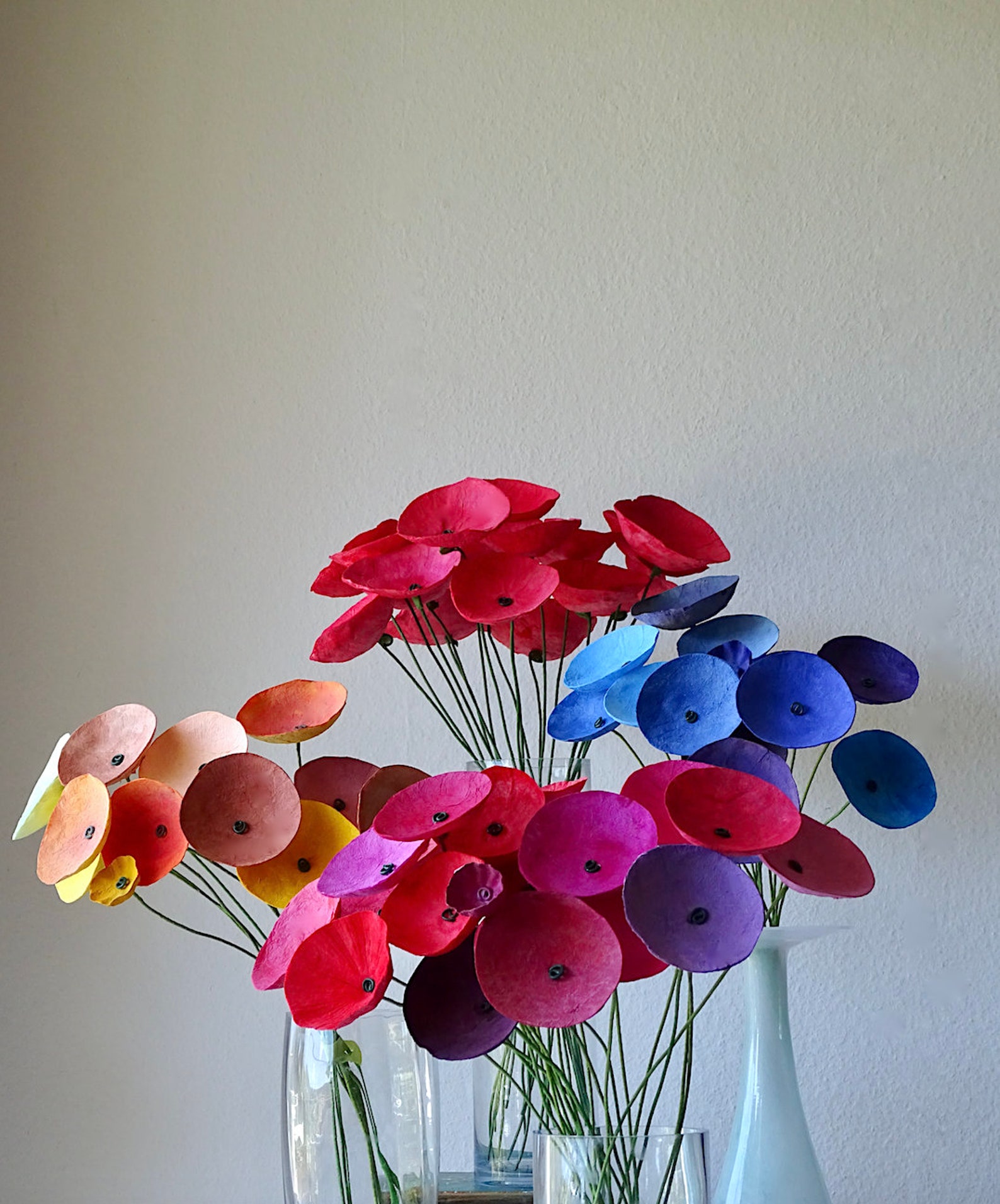 Long Stem Paper Mache Flower Flower Arrangement Home Etsy